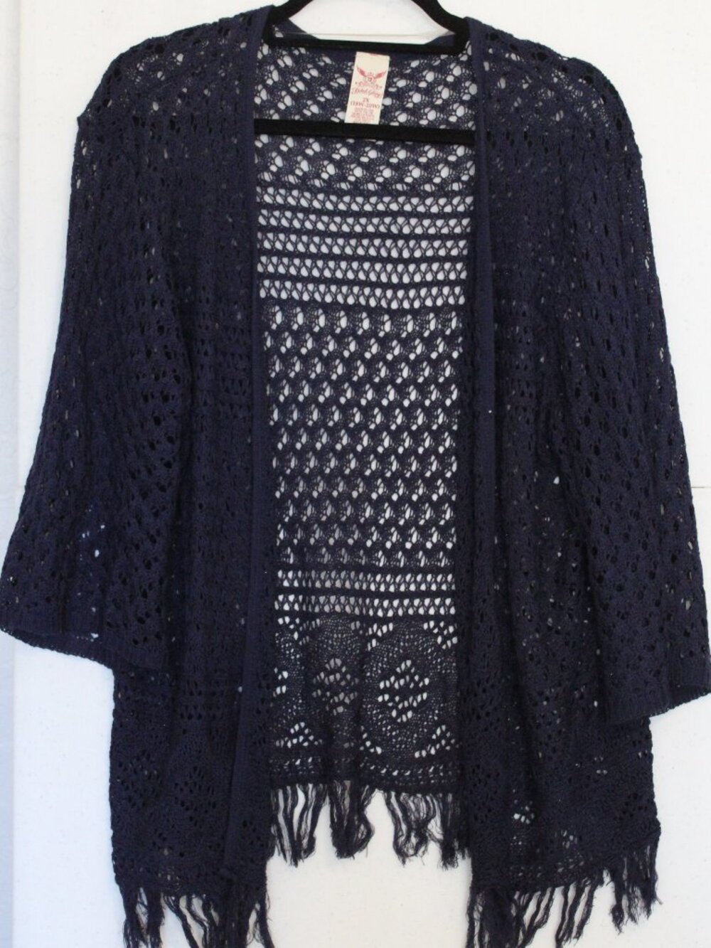 Faded Glory Womens Plus Size 2X Lace Knit Shrug Cardigan Sweater Navy Blue